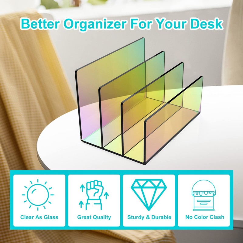 Boloyo Acrylic File Holder,1PC 3 Sections Rainbow File Organizer Mail