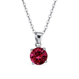 2 CT Solitaire Red Pendant Cubic Zirconia Simulated Ruby CZ Rhodium Plated Sterling Silver 18 In