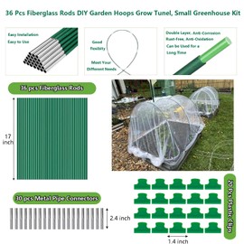 Garden Hoops for Raised Beds, 36pcs Greenhouse Hoops Grow Tunnel, 8ft Rust-Proof Fiberglass Frame for Garden Netting, Row Cover, Protecting Outdoor Plants