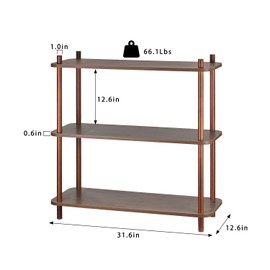 3 Tier Vintage Bookcase with Wood Frame Easy Assemble Construct for Hallway,Entryway Side Table with Storage Shelves Home Office in Living Room (31.5 in)
