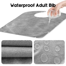 DASIAUTOEM Pack of 3 Bibs for Adults, Waterproof Adult Bibs with Velcro Fastening, Reusable Terry Cloth Bibs for Men, Women, Elderly and Disabled, gray