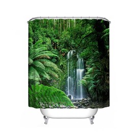 Green Nature Tropical Rainforest Jungle Shower Curtain, Great Otway National Park Waterfall Landscape Scene Waterproof Fabric Cloth Bathroom Curtain