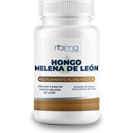 NAIMA Hongo Melena de León Orgánico, 100 Cápsulas  Lions Manes Suplemento Alimenticio 100 Puro Ingredientes Naturales, Sin Aditivos  Memoria y