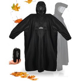Outdoro Rain poncho with sleeves - with navigation window in the chest pocket, zip and viewing window - poncho for men and women, black