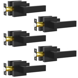 RAZCC Passage Door Lever, 5 Pack Matte Black Interior Door Handles for Hallway and Closet, Heavy Duty Square Interior Keyless Door Handles Non-Locking Door Knobs for Right & Left Side Door
