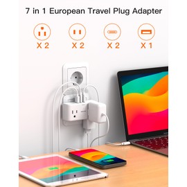 2 Pack European Travel Plug Adapter USB C, Travel Essentials, International Travel Adapter with 4 Outlets 3 USB Ports(2 USB C), US to Europe Plug Adapter to Most Europe EU Spain Italy France Germany