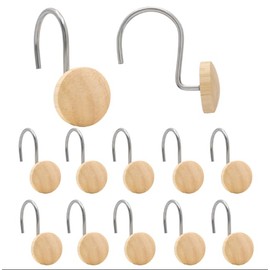 Shower Curtain Hooks, Wood Decorative Shower Curtain Rings, Modern Round Log Shower Curtain Hangers, 12PCS Shower Hooks for Shower Curtain Rod, Bedroom, Living Room (Silvery 1)