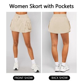 Minifalda atlética para mujer, falda tipo cargo de tenis para mujer, cintura alta, con abertura lateral, falda plisada para patinar de golf, con bolsillo corto, Albaricoque, M
