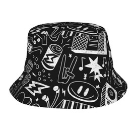 Music Rock Doodle Bucket Hat Beach Travel Fisherman Hat Packable Sun Hat Cap for Unisex Women Men