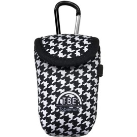 TOBIEMON T-2BC-BK Ball Case, Tobiemon Lightweight Golf Ball Case, Holds 2 Balls + 3 Tees, Carabi & Belt Clip Included, White/Black, Houndstooth Pattern