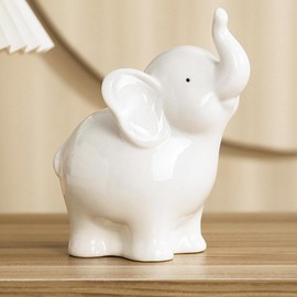 PIDUDU Ceramic Elephant Figurine Ornaments,Elephant Ring Holder,Home Decor Housewarming Blessing Congratulatory Gift White (White1)