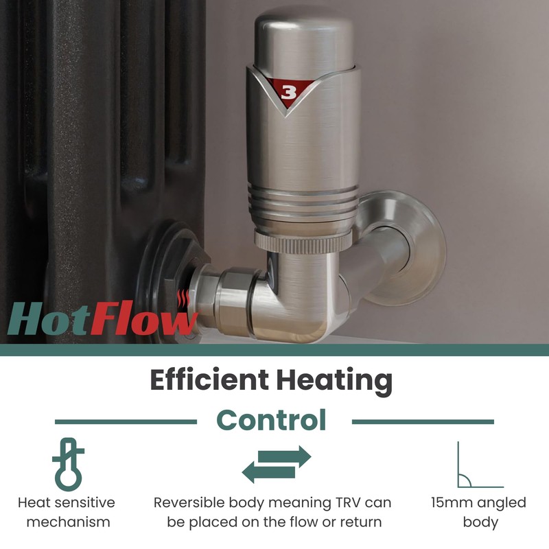 Hot Flow Satin Nickel Marella 3 Modern Thermostatic Radiator Valve