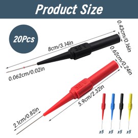20 PCS Digital Multimeter Probes, Multi Meter Power Probe Multimeter Test Leads Test Back Probe Pin Tester Pins for Car Repairing and Laboratory Electric Multimeter Testing (Red Blue Black
