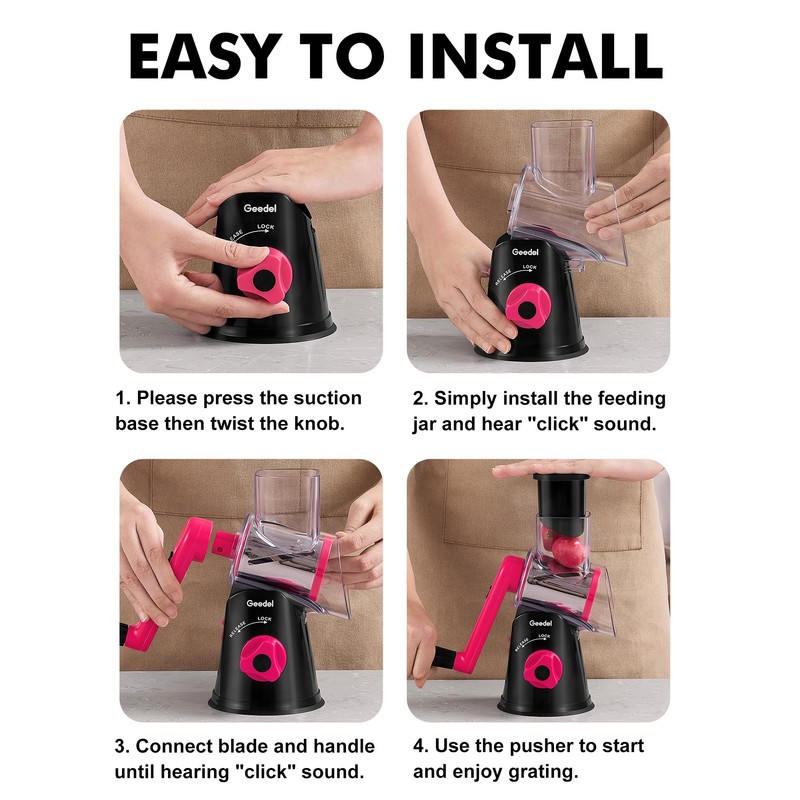 Geedel Rotary Cheese Grater, Kitchen Mandoline Vegetable Slicer