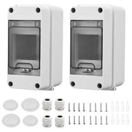 Pack of 2 Surface-Mounted Fuse Boxes, Small Distribution Box, IP65-1 Row, 3 Modules, with 4 Connections, Surface-Mounted Distribution Box, Suitable for Outdoor Gardens, Farms, Charging Stations, Wet