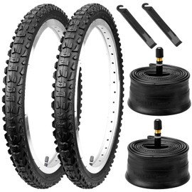 20x1.95 Replacement Bike Tires and Tubes Schrader Valve with 2 Tire Levers for MTB Off-Road Bike High Traction Knob Ultra Durable