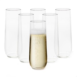 TOSSWARE POP 9oz Stemless Champagne Flute Set of 48, , Recyclable, Unbreakable & Crystal Clear Plastic Champagne Glasses
