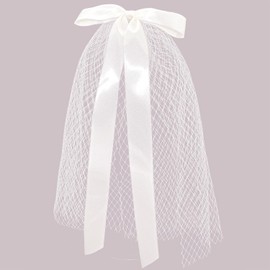 Satin Bow Netted Mesh Veil Clip - White - Hair Veil Clip for Women - Classic, Bow, Solid, Adult, Female (White, One size)