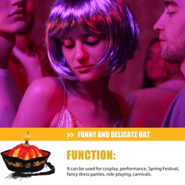 Gadpiparty Chinese Oriental Asian Emperor Hat with Braids Ponytail Ancient Chinese Royal Emperor Hat for Party Cosplay Stage Performance