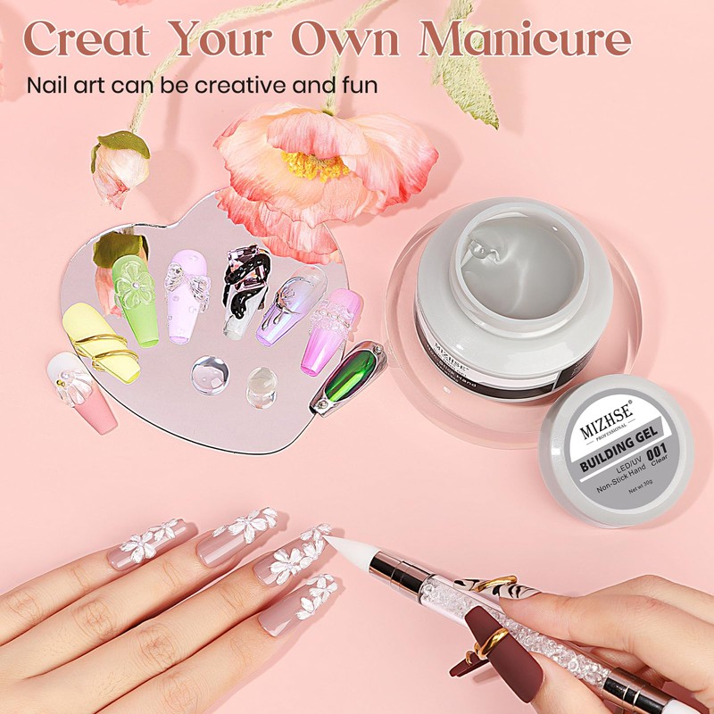 MIZHSE 30G Clear Solid Builder Gel for Nails, Solid Nail