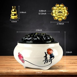 X&Y Life Ceramic Incense Burner, Bowl Burner, Cone Incense Burner with Brass Lid, Lotus Incense Stick Holder, 3pc (White)