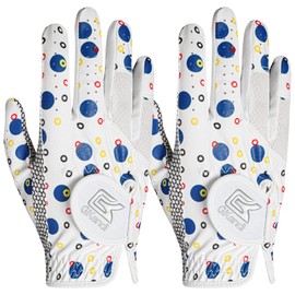 Kids Golf Glove Right Hand Value 2 Pack, Breathable Grip Soft Comfort Elastic Fabric Golf Gloves for Boys Girls Junior Youth Tooddler Pink Age 3-13 (Blue Dot, Medium(Worn on Right Hand))