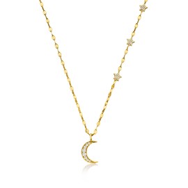 Ross-Simons 0.40 ct. t.w. CZ Moon and Star Necklace in 18kt Gold Over Sterling. 18 inches