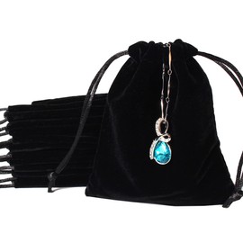 FAVORTALK Velvet Jewellery Pouches Gift Soft Velvet Drawstring Storage Bags Jewelry Wrap Gift Bags for Wedding Party Valentine's Day Anniversary 100x150 mm/ 3.9 x 5.9 inches, Black