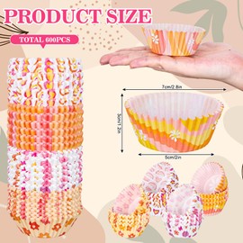 Whaline 600Pcs Boho Cupcake Liners Retro Groovy Party Cupcake Wrappers Rainbow Daisy Flower Paper Baking Cups Baking Liners for Baby Shower Wedding Birthday Party Supplies