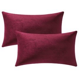 DEZENE Throw Pillow Covers 12x20 Burgundy: 2 Pack Cozy Soft Velvet Rectangular Decorative Pillow Cases for Farmhouse Home Decor