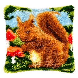 Gift2U Latch Hook Kit,Squirrel DIY Throw Pillow Cover Sofa Cushion Cover 16X16 inch Animal Pattern Paint Cross Stitch Squirrel