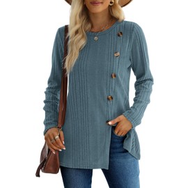 XIEERDUO Womens Tunic Tops Winter Long Sleeve Shirts Sweaters for Women Trendy Blue M