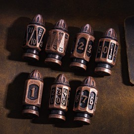 Cusdie 7-Die Bullet-Shaped Metal Dice Set DND Dice Set in Metal Clip Case for TTRPG Dungeons and Dragons Pathfinder Role Playing Dice Game(Red Copper)