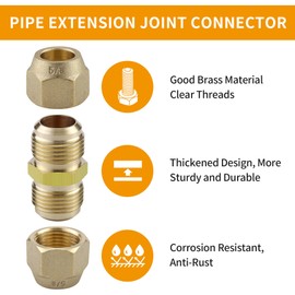 5/8-Inch AC Pipe Joint Connectors, Free Welding Brass Pipe Coupler Adapters for Air Conditioning Copper Pipe Connection, including 2Pcs Flare Nuts, Works for Butt Copper Tube Diameter 5/8" or 15.88mm