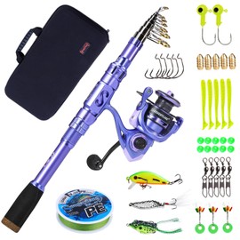 Sougayilang Fishing Rod and Reel Combos Carbon Fiber Telescopic Fishing Pole with Smooth Reel Combo Saltwater Freshwater Kit 2.1