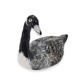 WitnyStore Tiny 1½" Grey Canada Goose Branta Looking Left Figurine - Miniature Hand Made Painted Ceramic Geese Swan Waterfowl Poultry Bird Animal Porcelain Decorative Collectible Figurines Décor Gifts