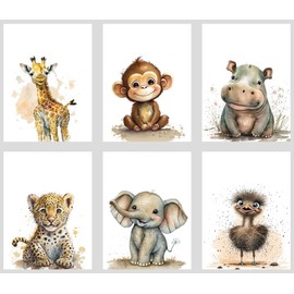 calmart Nursery Wall Decor - Set of 6 Baby Baby Safari Animals Faces Decor, Picture Cute Animal Prints for Boys Girls Painting, Jungle 8x10 inch