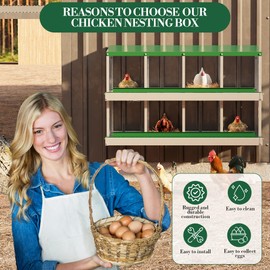 Garvee ‌Galvanized Steel Chicken Nesting Box with Roll Out Egg Tray - 8 Hole, Rustproof & Ventilated Laying Boxes for Hens, Chickens, Ducks | Easy-Clean Poultry Coop Accessories, Green