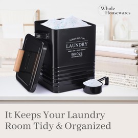 Whole Housewares Laundry Detergent Container - Tin Farmhouse Metal Laundry Powder Soap Dispenser With Scooper, Airtight Lid And Handles - Vintage Soap Pod Holder Storage Bin With Lid And Scent Holders
