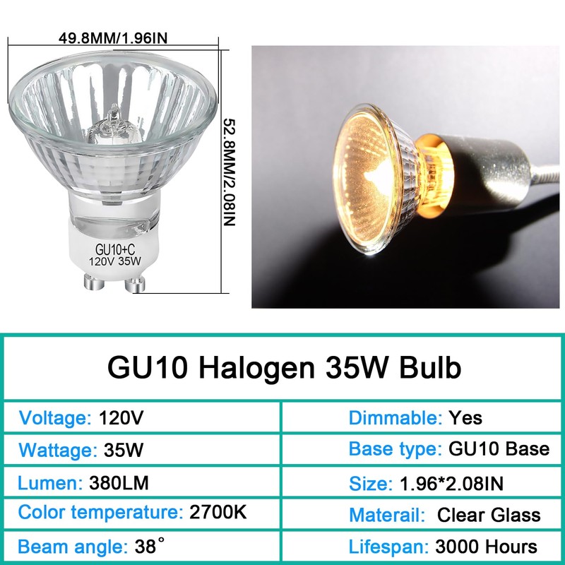Lacnooe GU10 Halogen 35W Bulbs, 6 Pack GU10+C 120V 35W