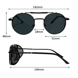 Liujiami Unisex SteamPunk Sunglasses Classic Retro Style Metal Round Goggle Women Men UV400 Glasses (Black)