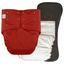 Adult Nighttime Diaper Set - Day or Night Incontinence Protective Briefs for Special Needs Teens, Men and Women (Large, Deep Red)