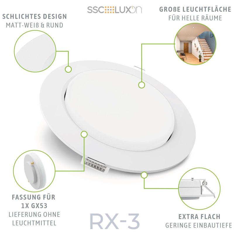 SSC-LUXon RX-3 Recessed Frame Ceiling Spotlight White Round - Recessed