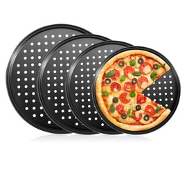 mobzio Round Pizza Pans with Holes, 4Pcs Pizza Pan for Oven, Perforated Pizza Tray for Oven, Non-Stick Pizza Baking Pans, Pizza Baking Sheet for Home Kitchen, Pizza Pan Set 9/10/11/12 Inch