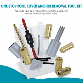 Zylorix One-Stop Pool Anchor Removal Tool Kit with 5 PCS Brass Pool Cover Anchors for Lock Inground Pool Cover, Anchor Replacement Tool Kit, Removal and Reinstall Anchors Tool Kit with Storage Box