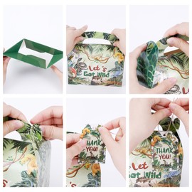 HAPPARTY Set of 24, Reptile Party Goodie Treat Gift Boxes with Thank You Tags for Reptile Birthday Party Favor Decorations Supplies