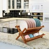 Utoplike Teak Dish Drainer Rack Collapsible 2 Tier Dish Rack