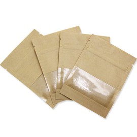 WACCOMT Pack Pack of 100 Zip Heat Seal Kraft Paper Storage Bag Packaging with Tear Notch Bag with Transparent Plastic Window (Brown, 7 x 9 cm (2.7 x 3.5 Inches)