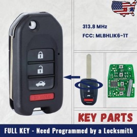 KEYECU Upgraded Flip Remote Key for Honda Accord Civic 2016 2017 2018-2020 MLBHLIK6-1T