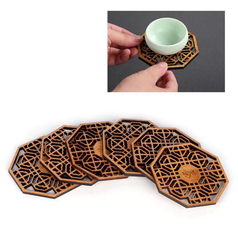 6PCS Bamboo Coaster Teacup Mat AntiScald Heat Insulation Pad Tea